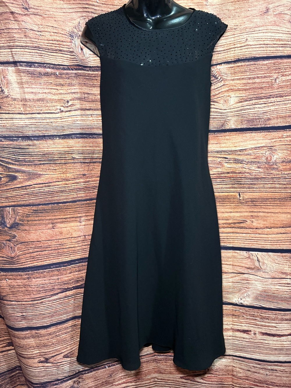 Donna Morgan Black Midi Dress with Sheer Studded Yoke